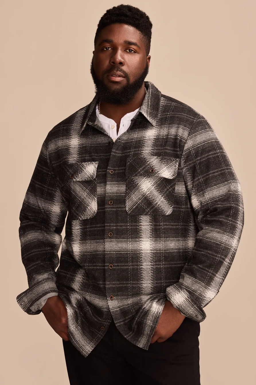 BIG & TALL LONG SLEEVE BRUSHED KNIT SHIRT — BLACK MULTI — image 1