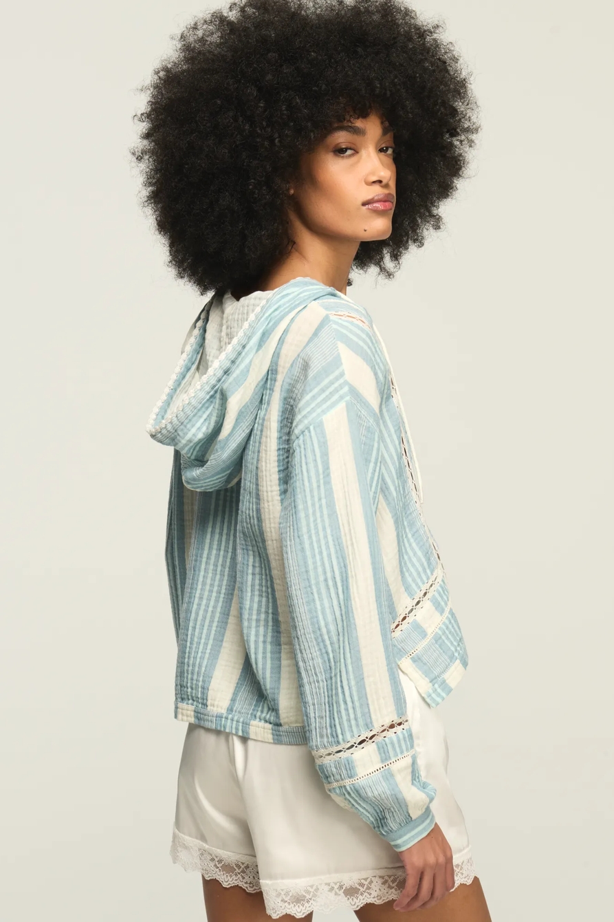 TRIMMED GAUZE HOODIE — BLUE STRIPE — image 3