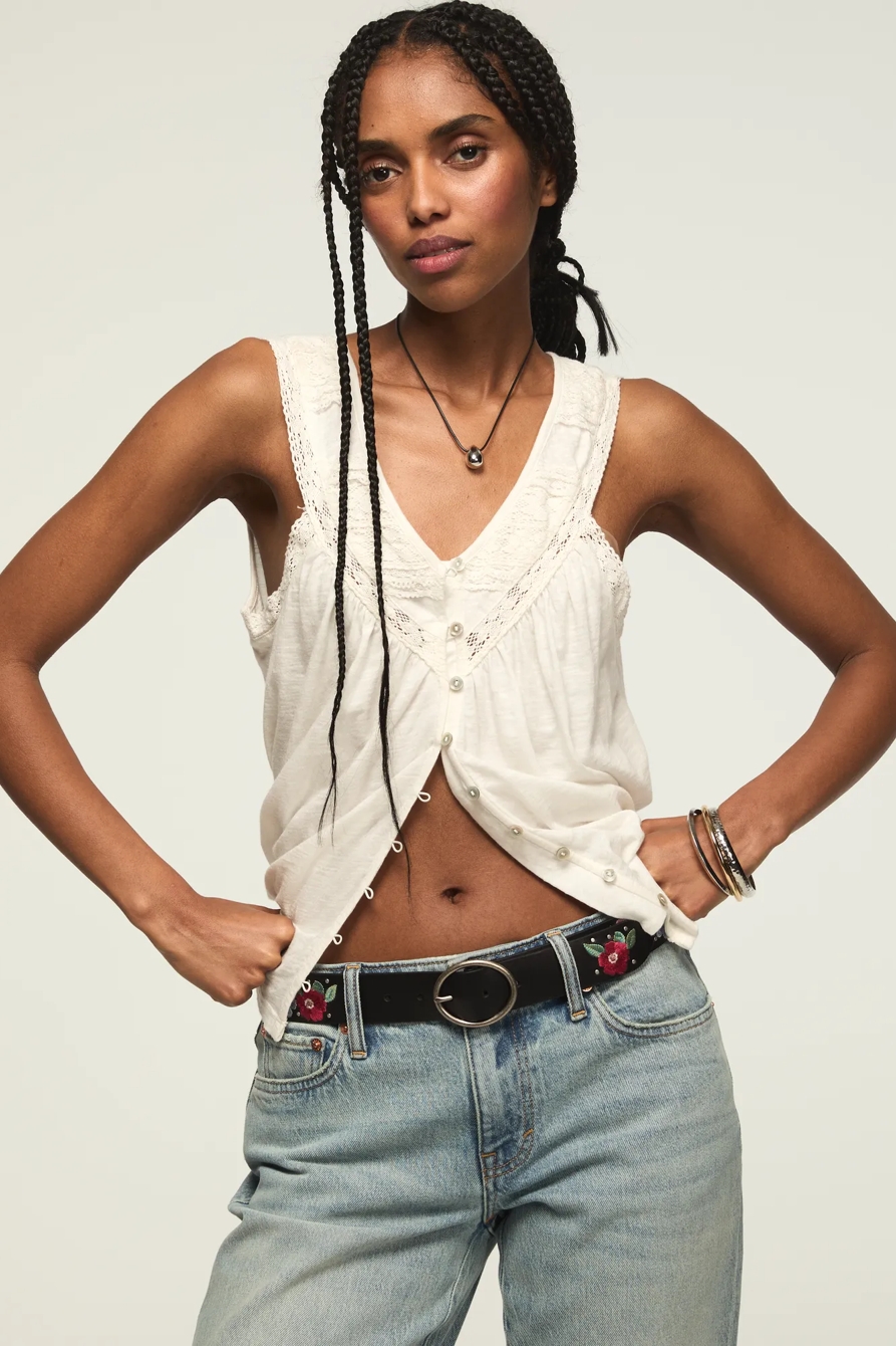 STUD FLORAL EMBROIDERED BELT — BLACK — image 6