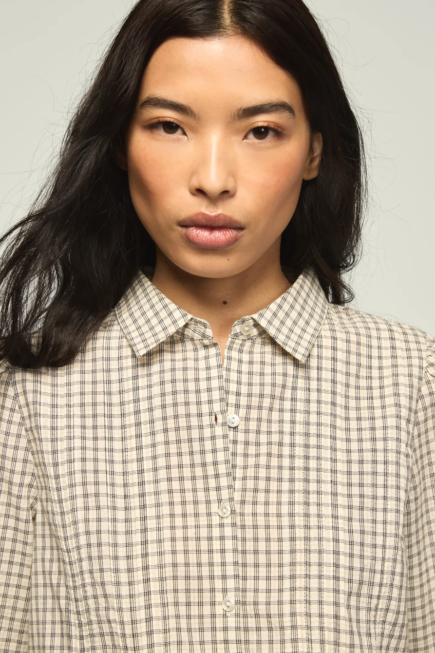 NOVELTY PINTUCK BLOUSE — CREAM PLAID — image 6
