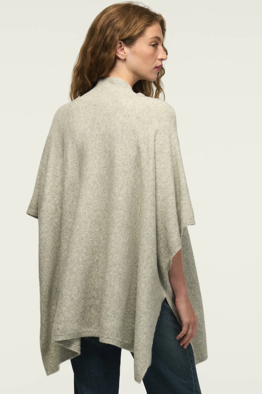 MOCK NECK PONCHO SWEATER — LIGHT HEATHER GRAY — image 3