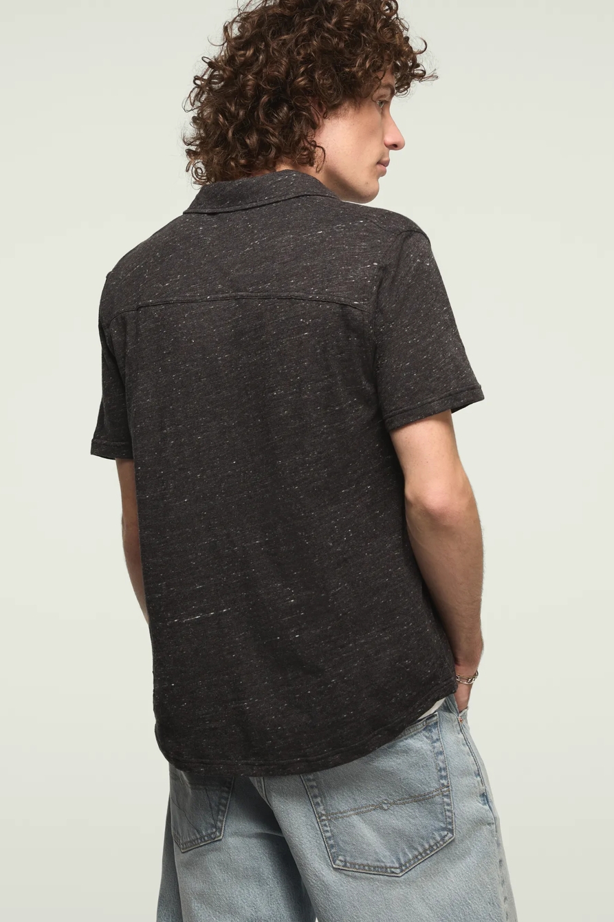 LINEN KNIT BUTTON UP SHIRT — #001 BLACK — image 3