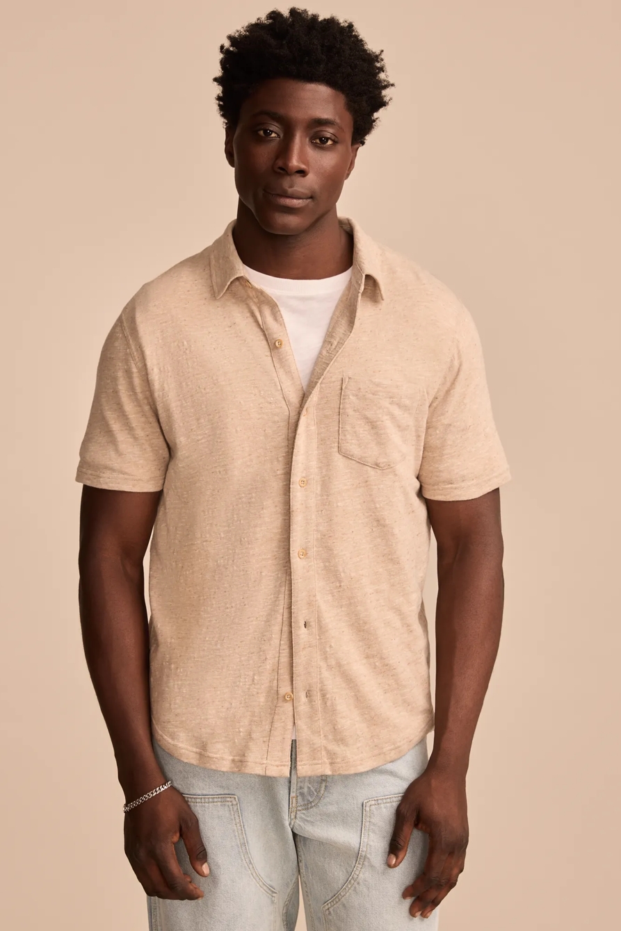 LINEN SHORT SLEEVE BUTTON UP SHIRT — Plaza Taupe — image 2