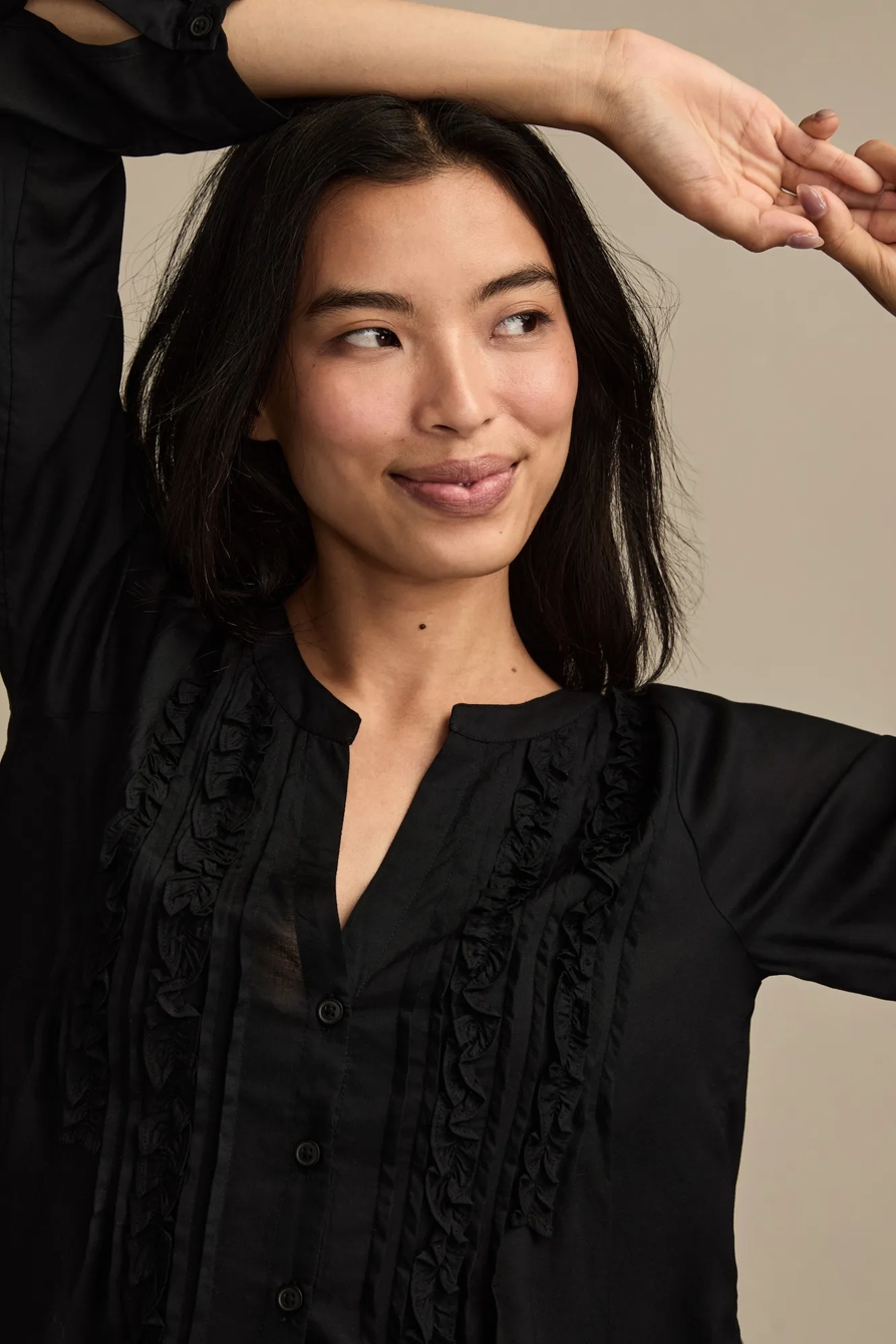 RUFFLE TUXEDO BLOUSE — CAVIAR — image 5