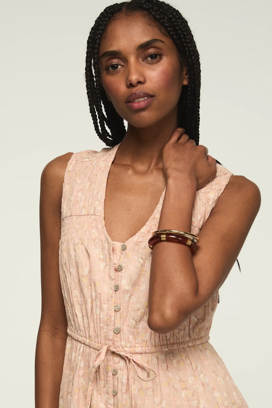 CRINKLE TIERED MIDI DRESS — BLUSH FLORAL — image 2