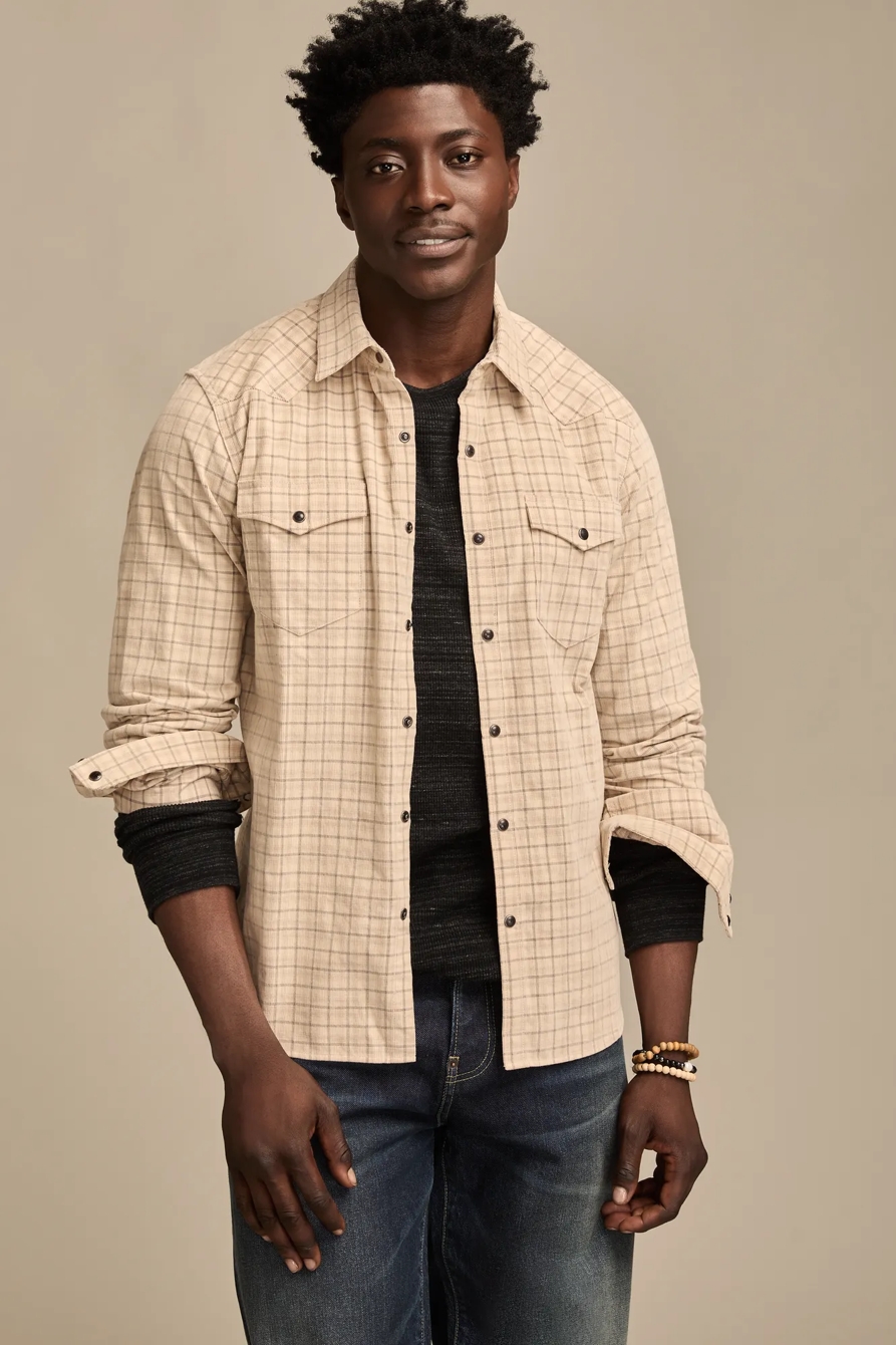 LONG SLEEVE PLAID CORDUROY WESTERN SHIRT — NATURAL MULTI — image 1