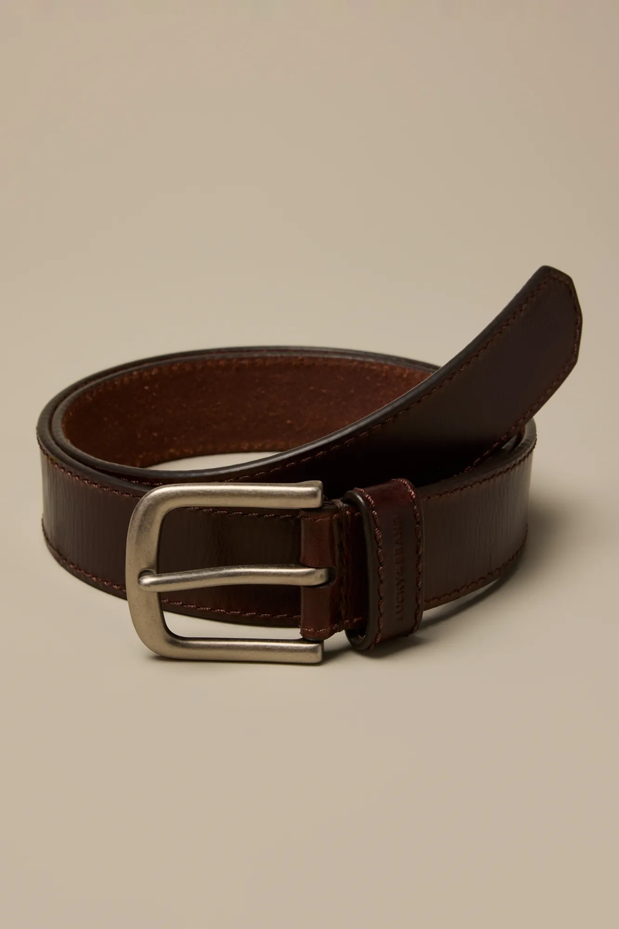 DISTRESSED LEATHER LOGO BELT — BROWN — image 1