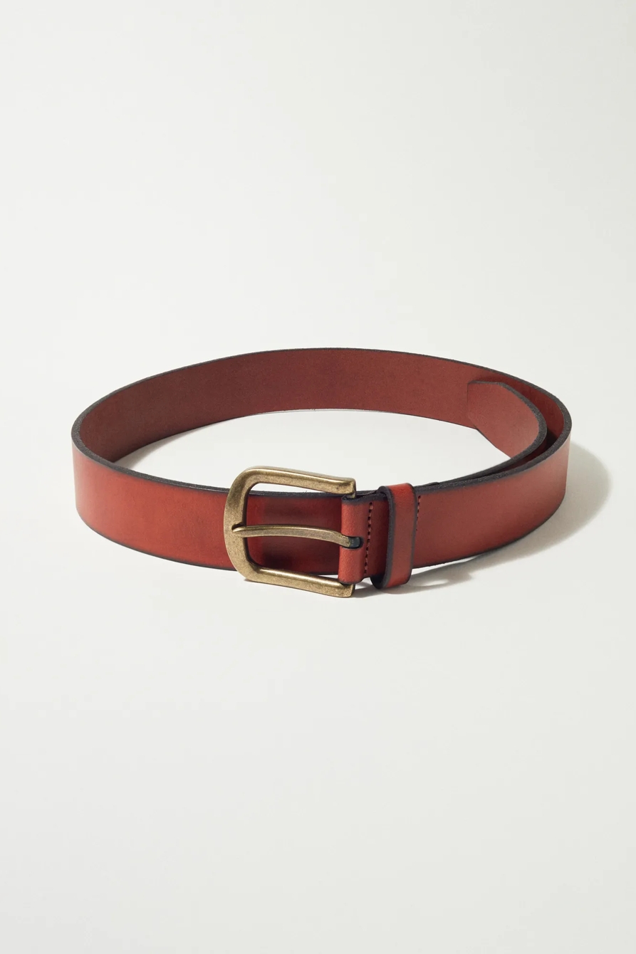 MEN'S BURNISHED LEATHER BELT — MEDIUM BROWN — image 1