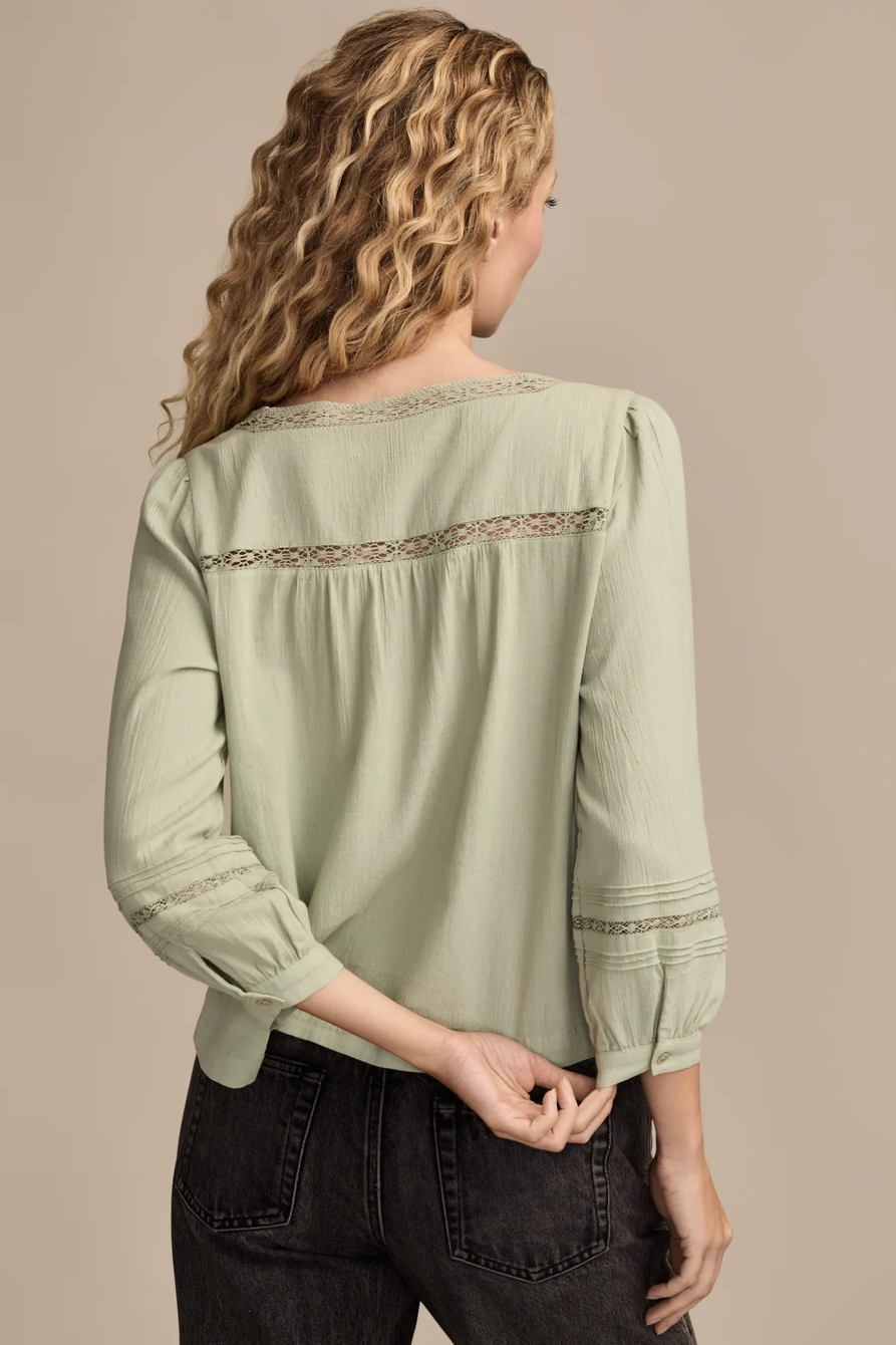 LACE LONG SLEEVE TOP — Aqua Gray — image 3