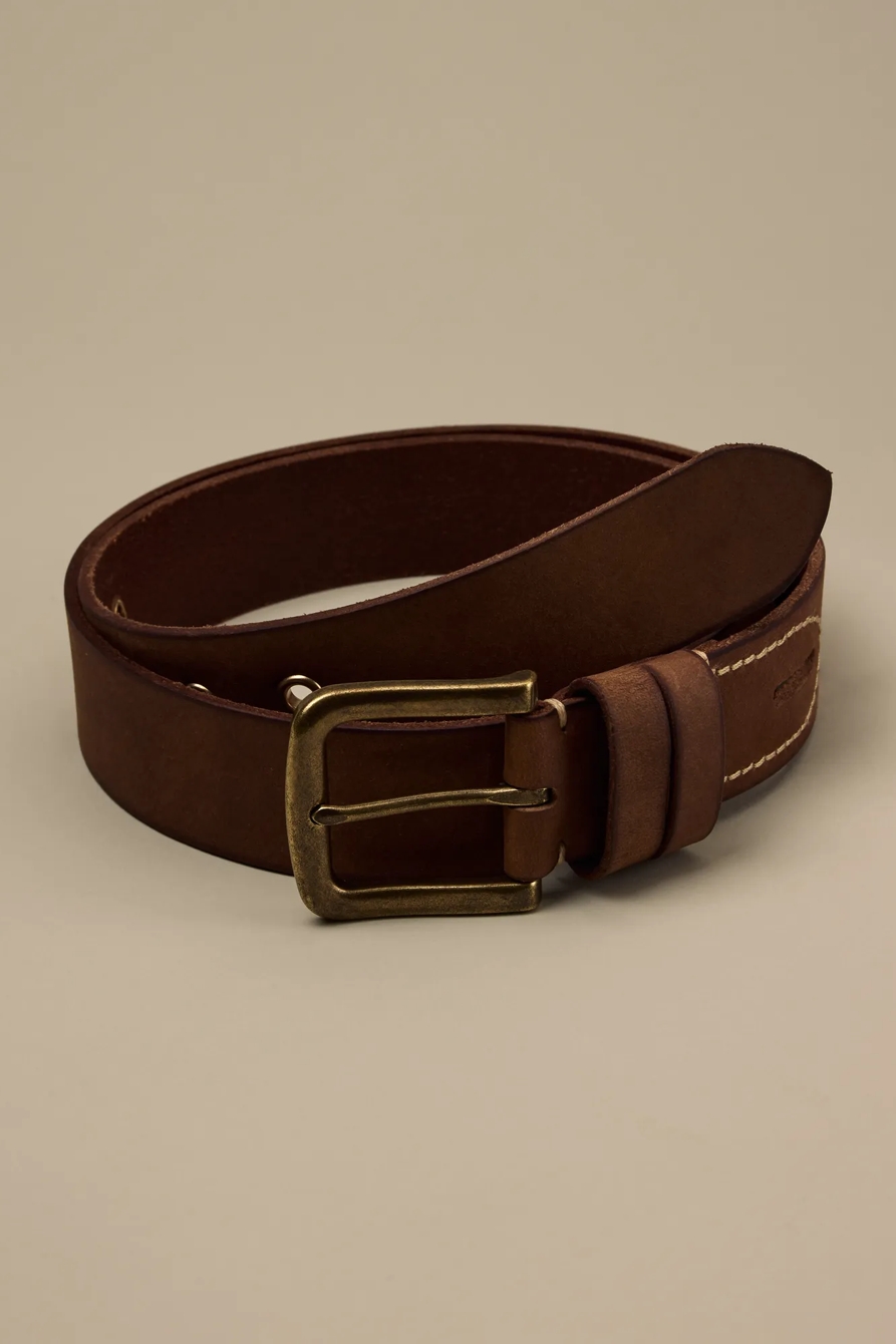 STITCHED LEATHER BELT — TAN — image 1