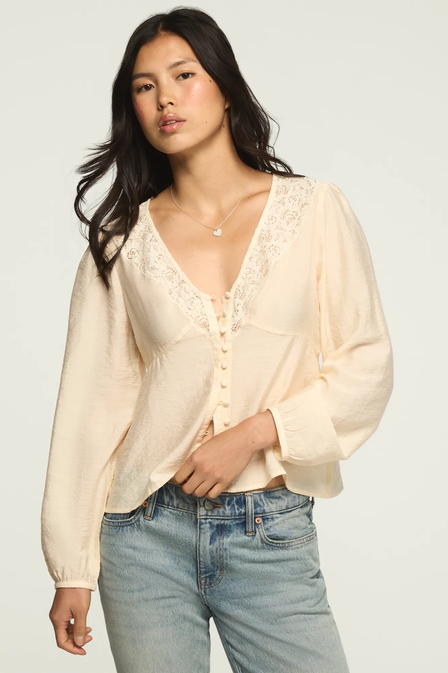 LONG SLEEVE LACE BUTTON THROUGH — WHITE SWAN — image 1