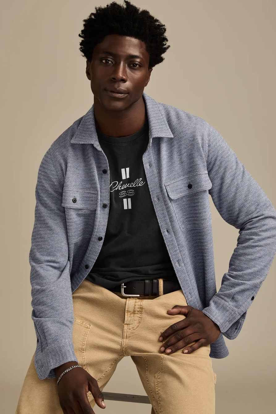 HERRINGBONE KNIT SHIRT — HEATHER BLUE — image 1