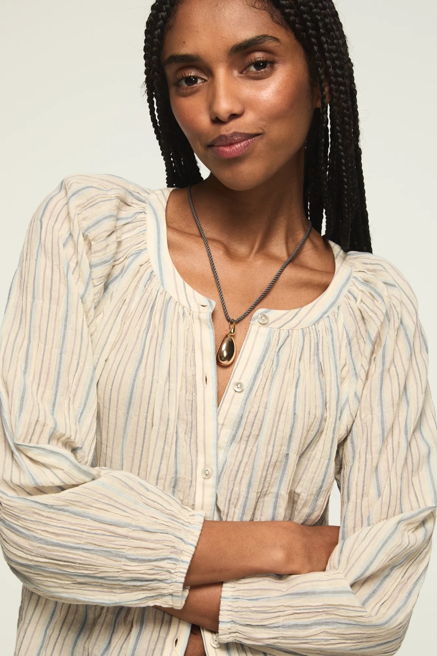 LONG SLEEVE BUTTON BLOUSE — #1643 LIGHT SEASHELL — image 2