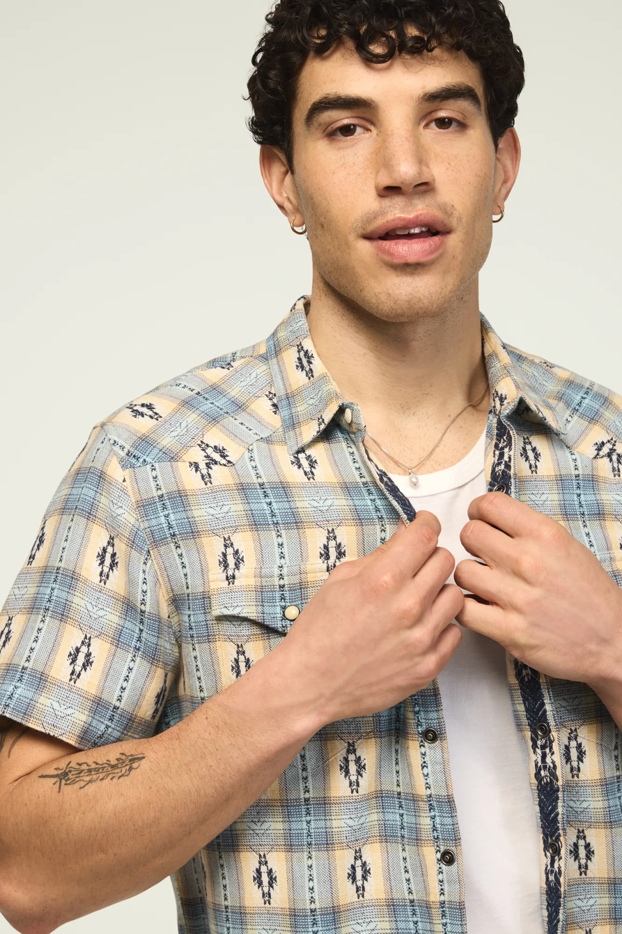 SHORT SLEEVE MESA WESTERN JACQUARD SHIRT — BLUE PLAID — image 5
