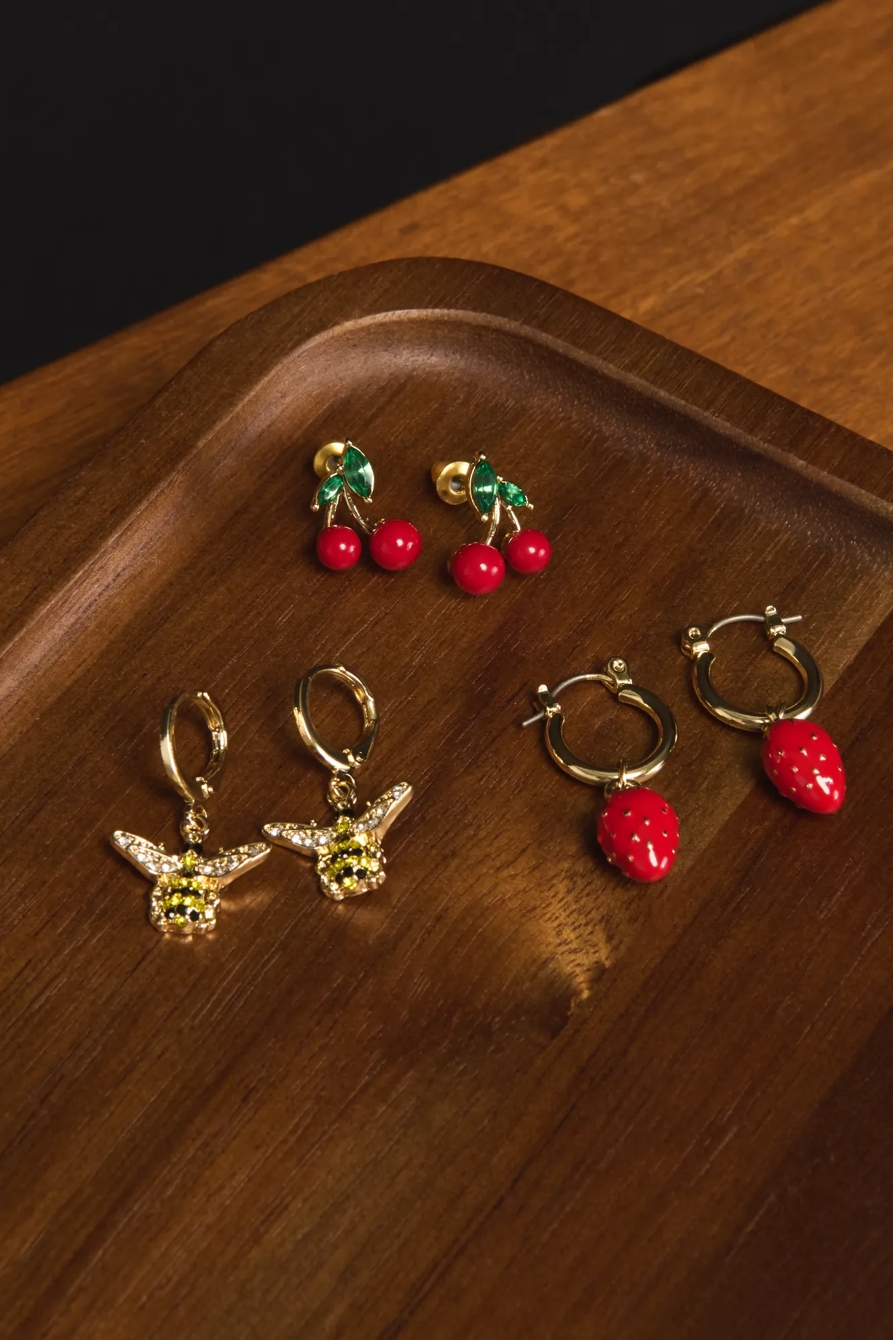 Berry and Bee Charm Earring Set — GOLD — image 2
