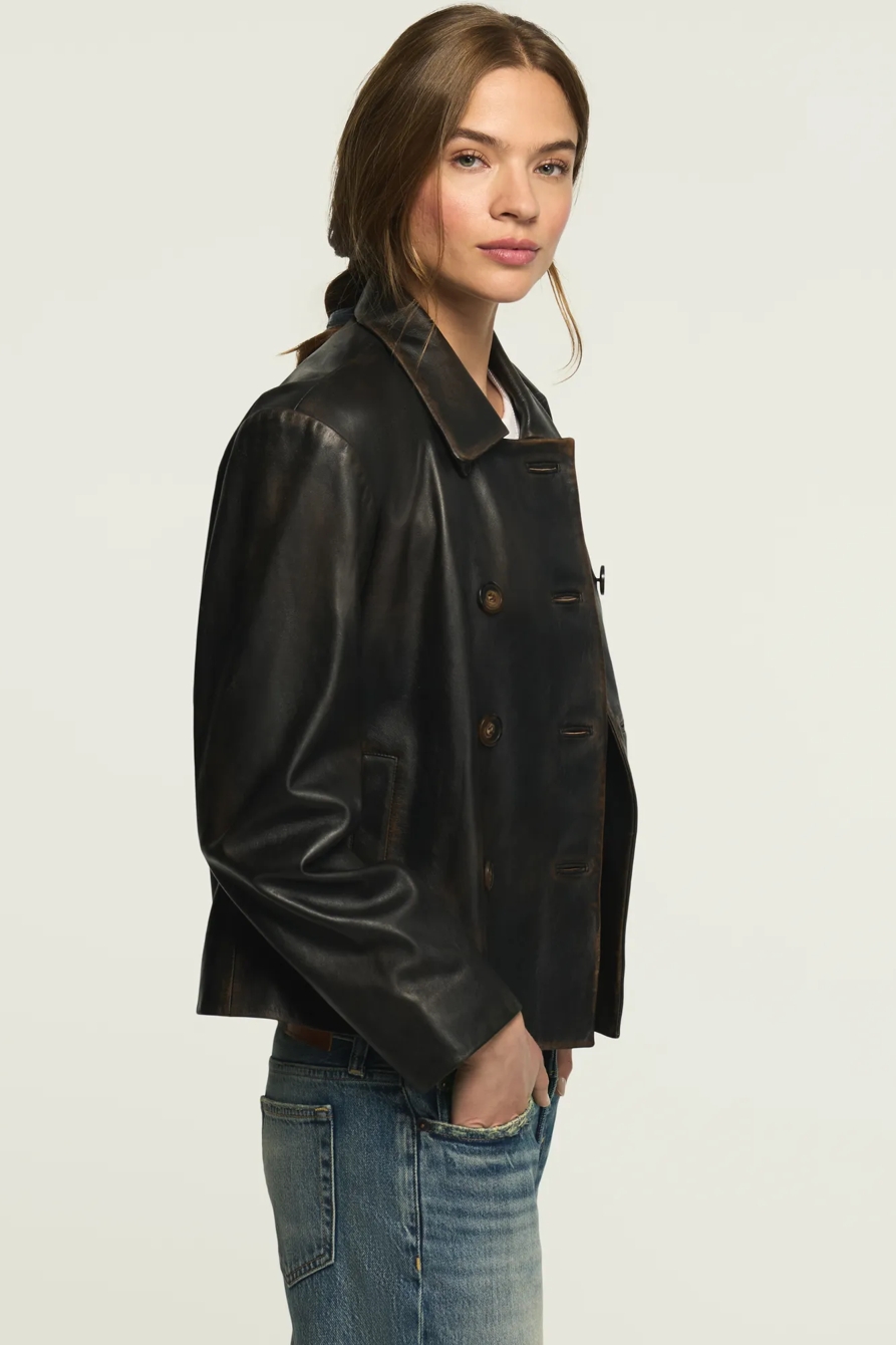 Double Breasted Leather Jacket — RUSTIC BLACK — image 4