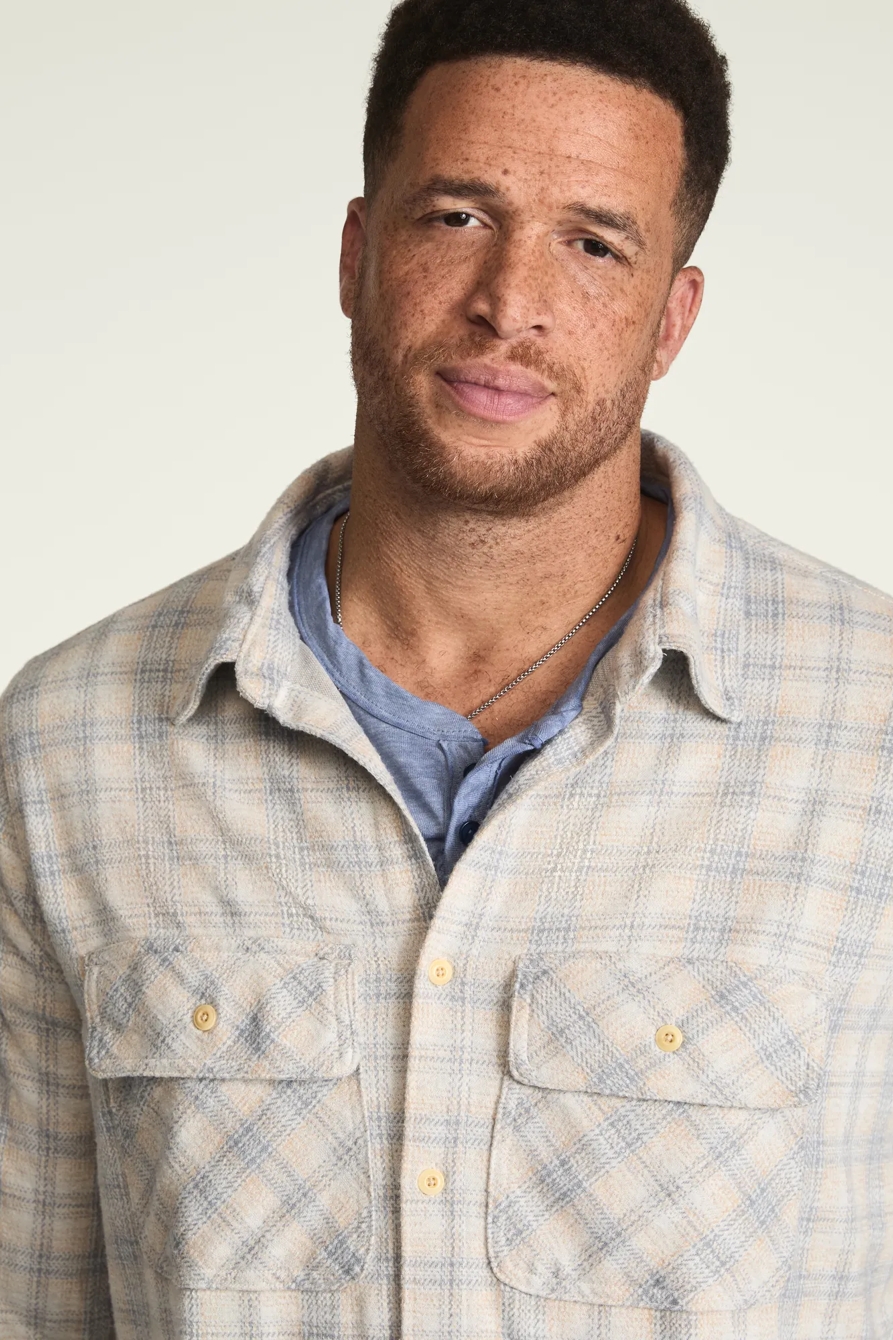 BIG AND TALL DOUBLE FACED SOFT PLAID KNIT SHIRT — GREY MULTI — image 2