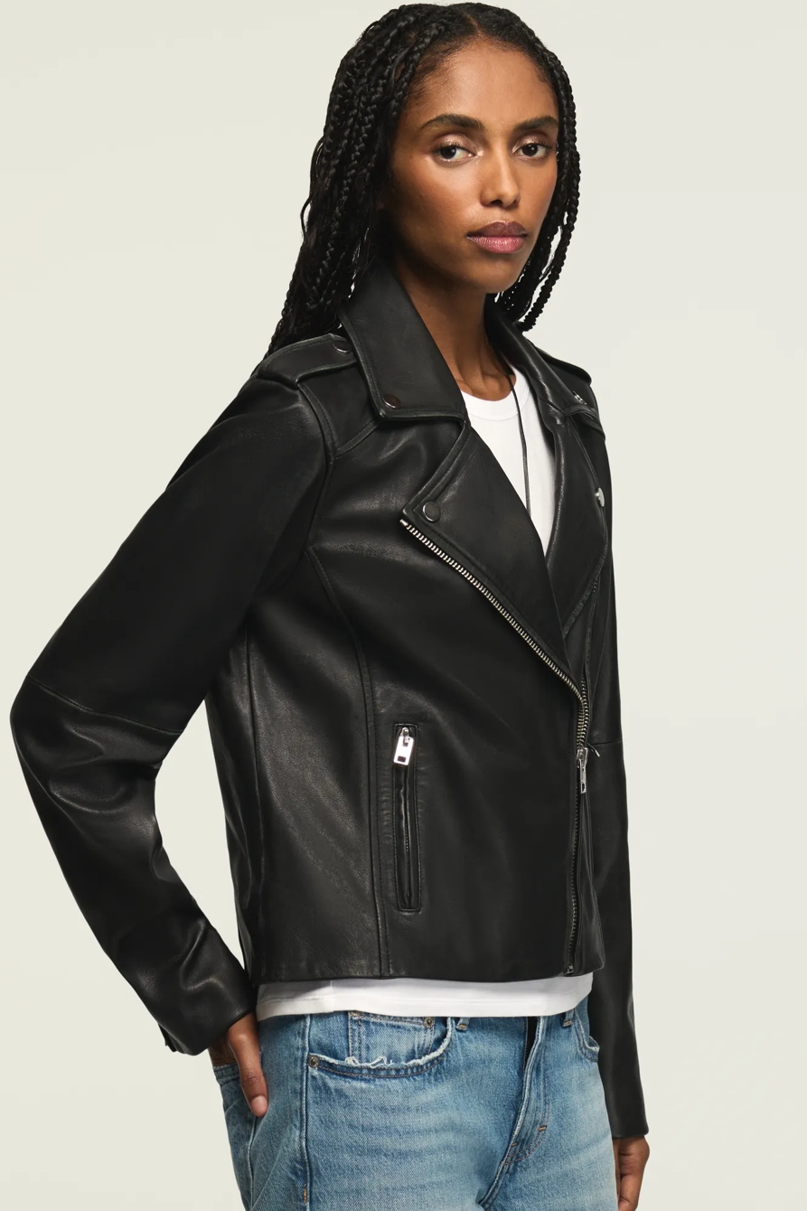 Classic Leather Moto Jacket — Washed Black — image 4