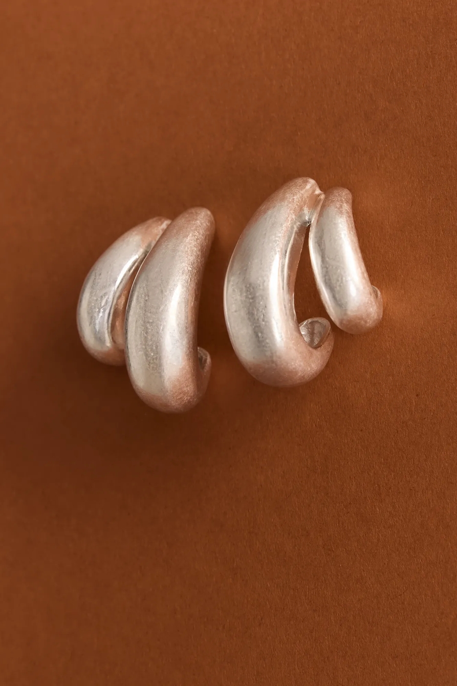 PUFFY DOUBLE  HALF HOOP EARRINGS — SILVER — image 2