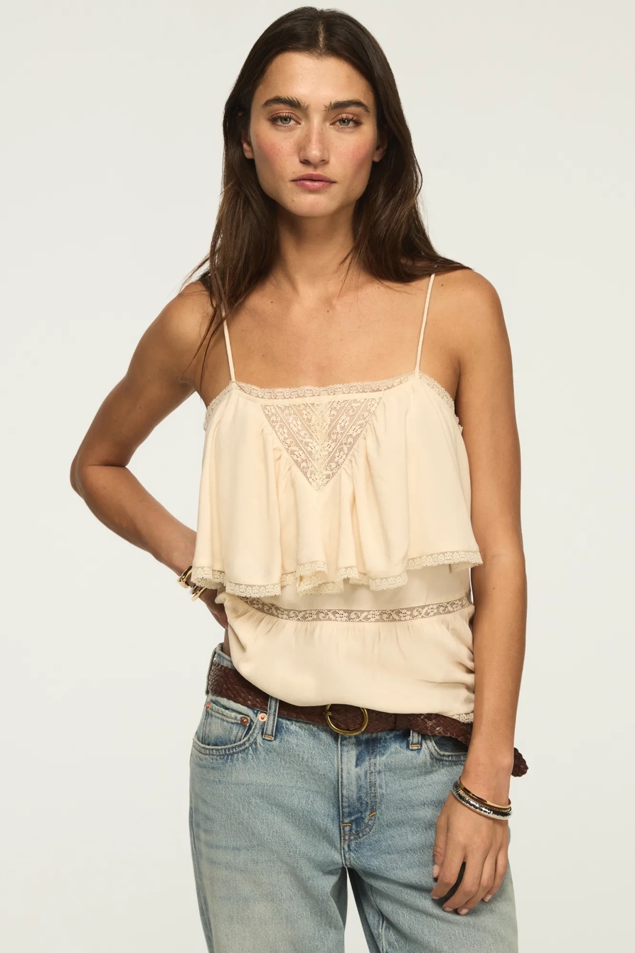 LACE MIX YOKE RUFFLE TANK — WHISPER PINK — image 2