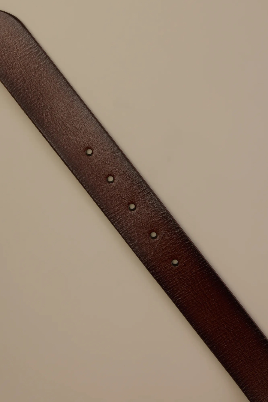 Leather and Studs Keeper Belt — BROWN — image 2