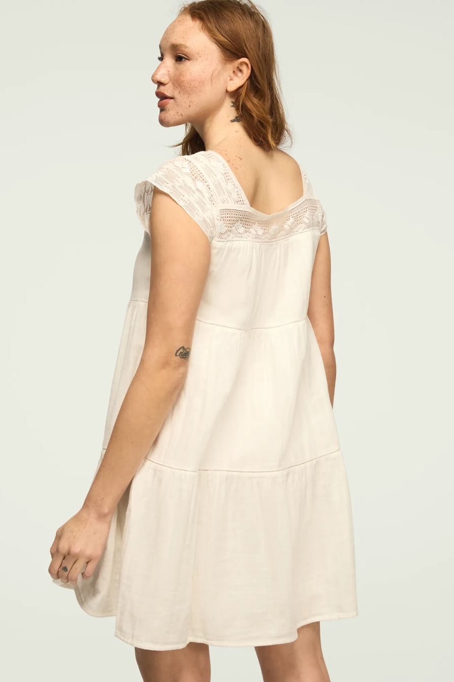 TIERED LACE SLEEVE MINI DRESS — GARDENIA — image 3