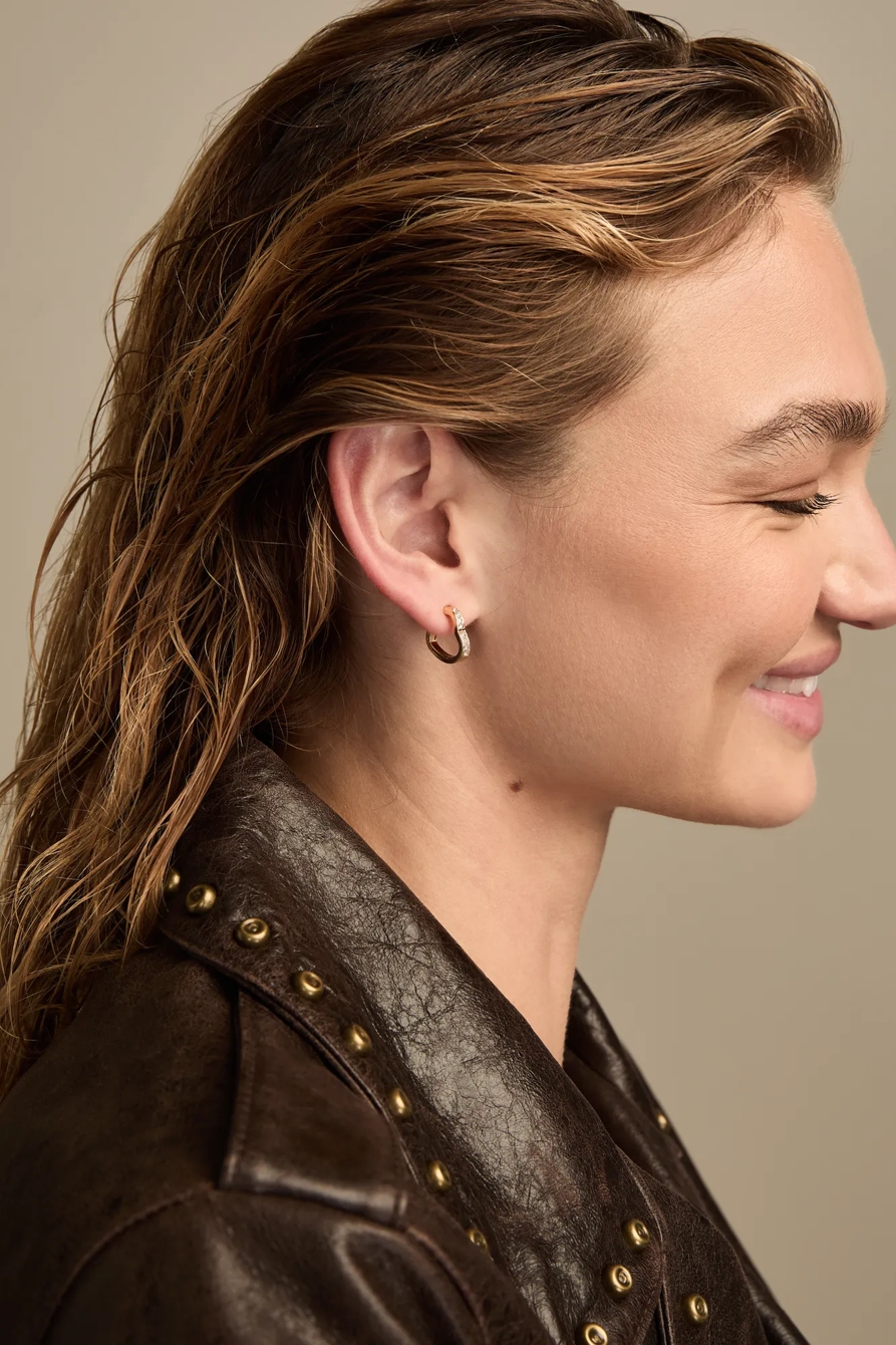 HEART HOOP AND STUD EARRING SET — GOLD — image 2