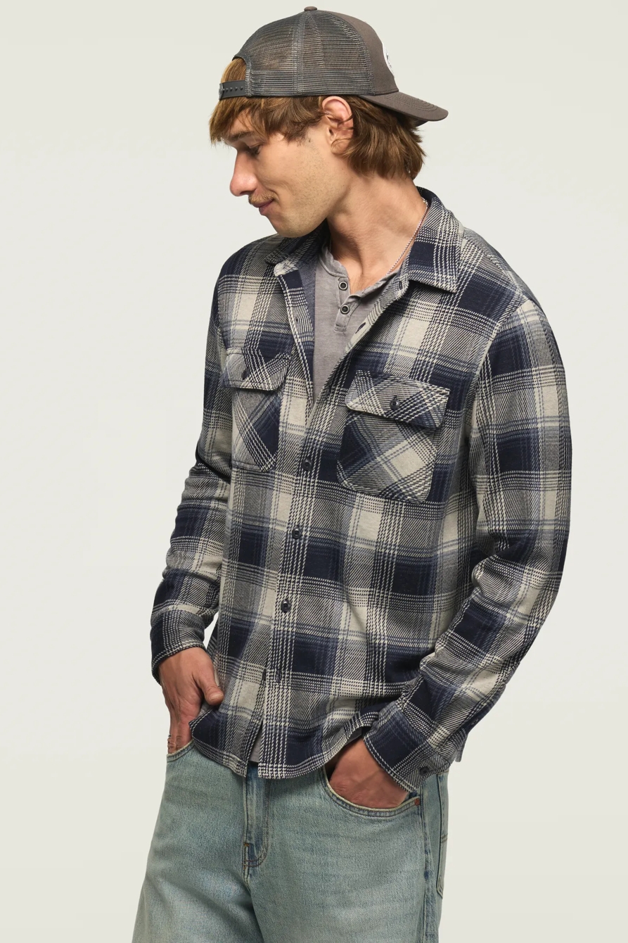 PLAID BRUSHED KNIT SHIRT — NAVY MULTI — image 3