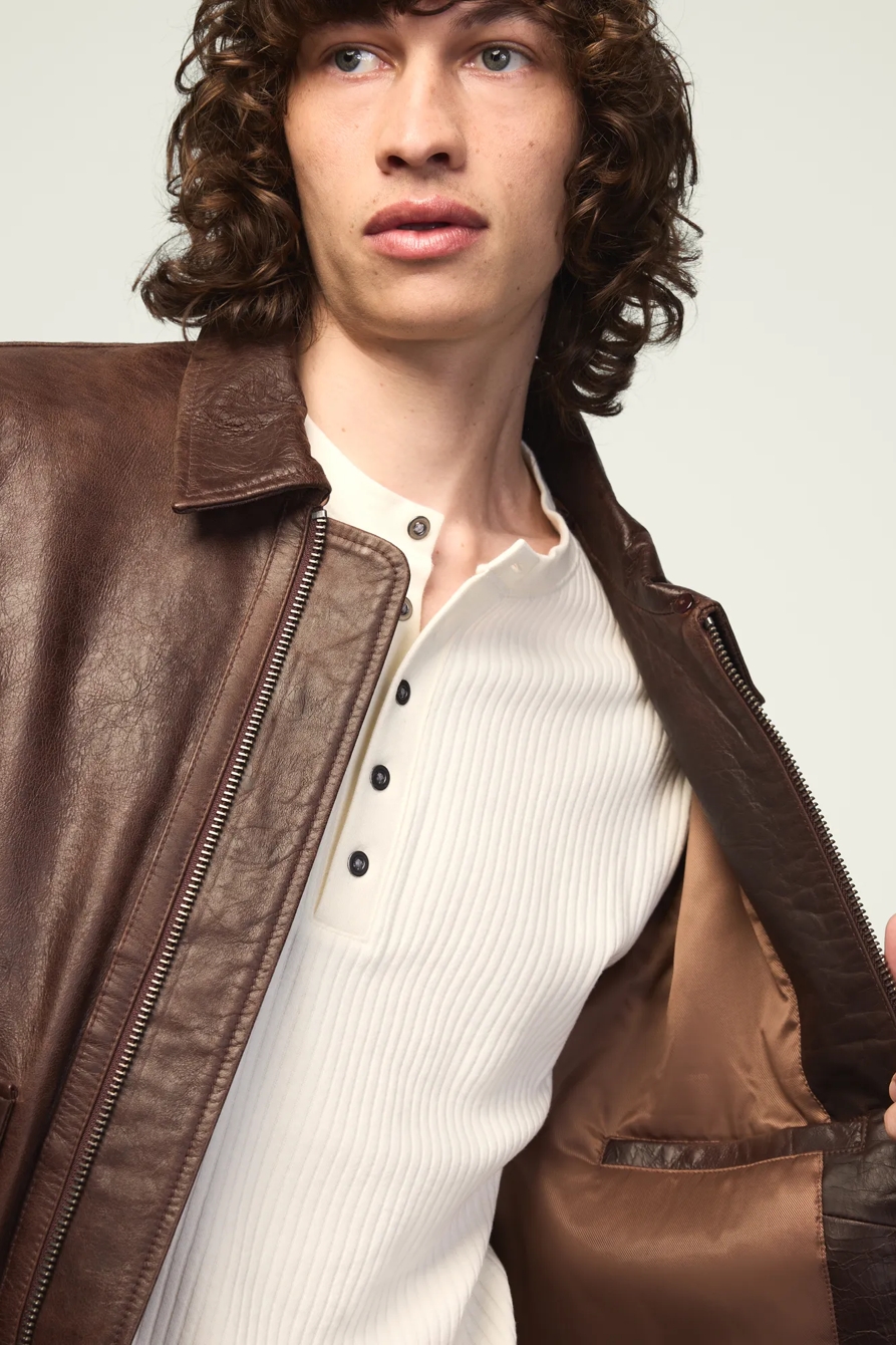 LEATHER AVIATOR JACKET — BROWN — image 6