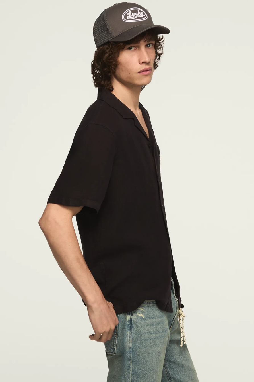 SHORT SLEEVE LINEN CAMP COLLAR SHIRT — PHANTOM — image 5