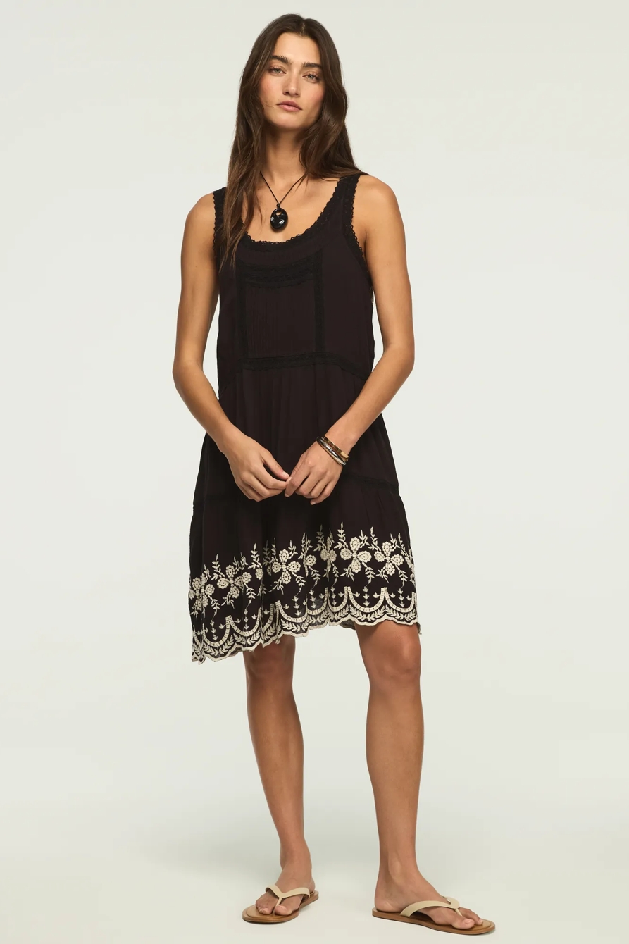 EASY LACE TRIM EMBROIDERED MINI DRESS — RAVEN — image 5