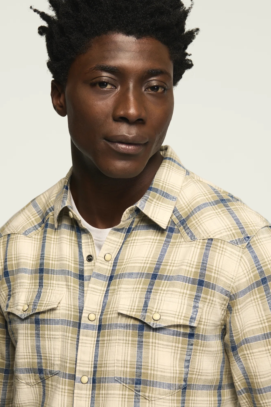 INDIGO PLAID WESTERN SHIRT — NATURAL MULTI PLAID — image 3