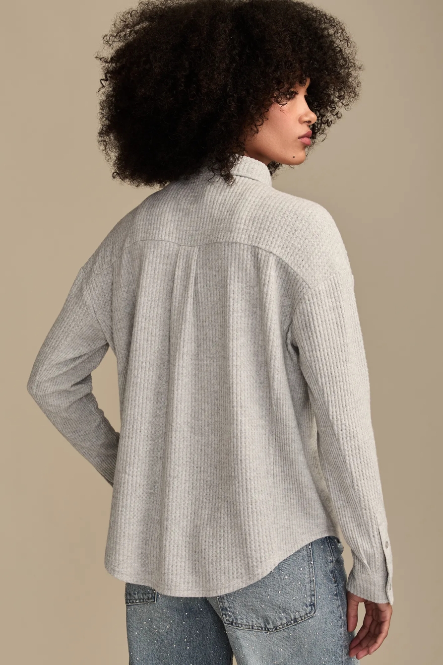 CLOUD WAFFLE BUTTONDOWN TOP — LIGHT HEATHER GREY — image 3