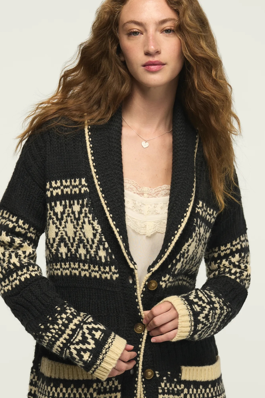 Shawl Collar Fair Isle Cardigan — BLACK BEAUTY — image 5