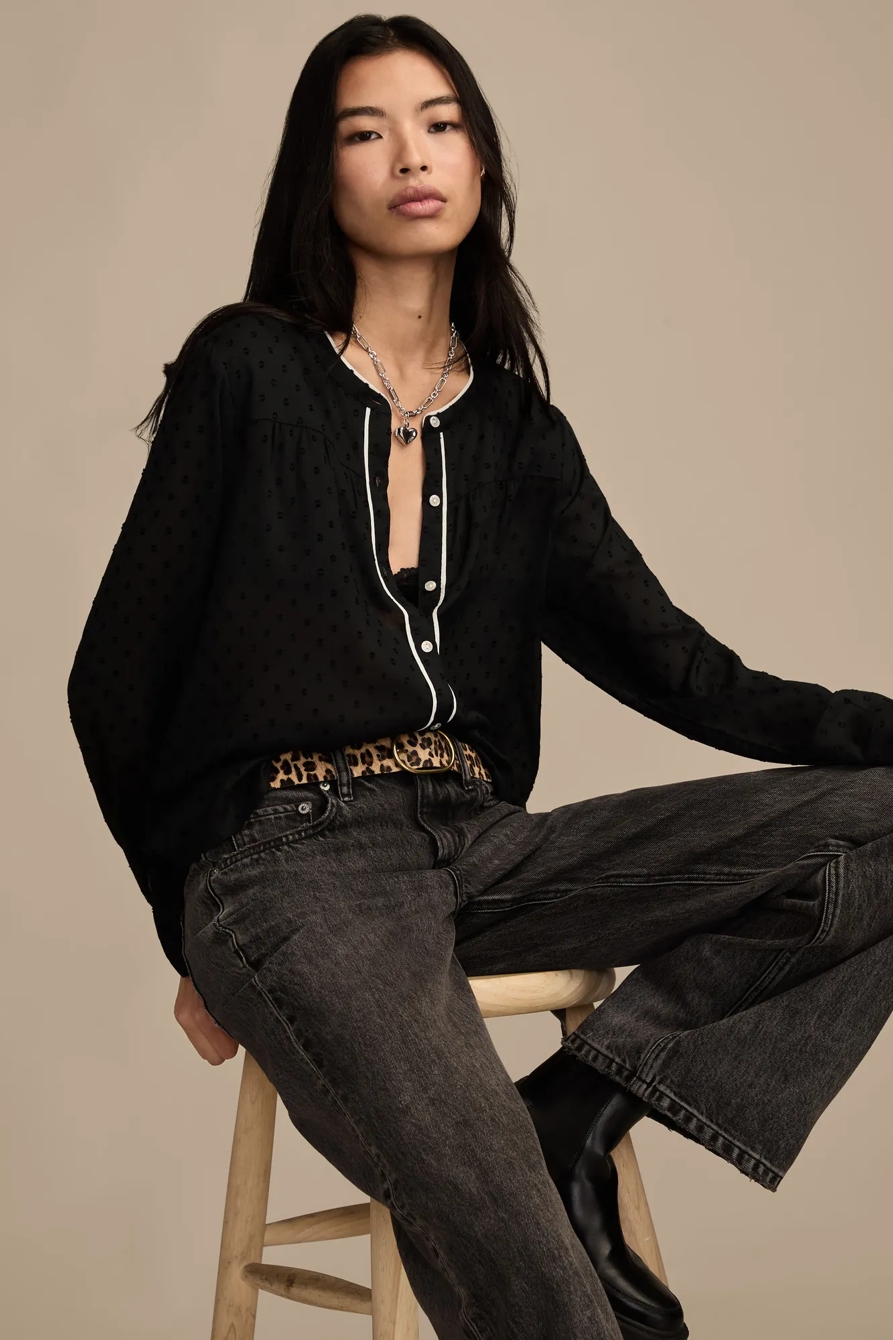 NOVELTY BUTTONDOWN TOP — CAVIAR — image 2