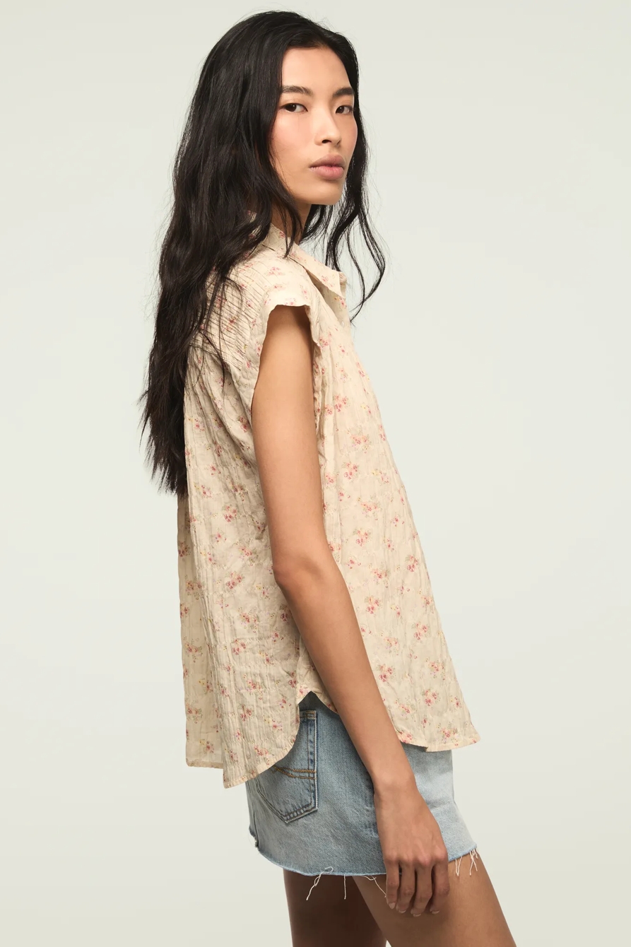 BANDED SLEEVE BUTTONUP SHIRT — Cream Floral — image 4