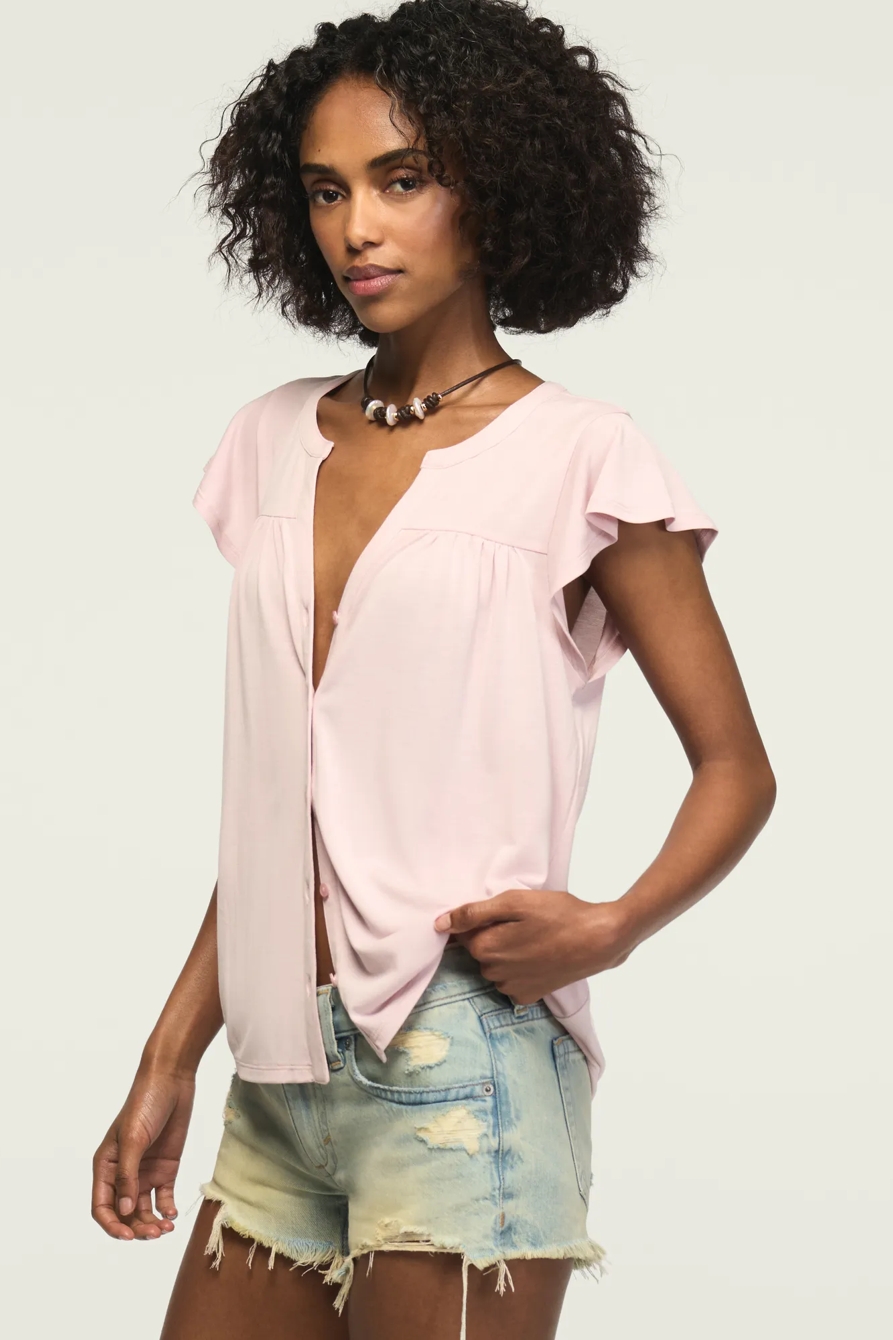 SANDWASH BUTTON UP NOTCH TOP — SHELL PINK — image 4