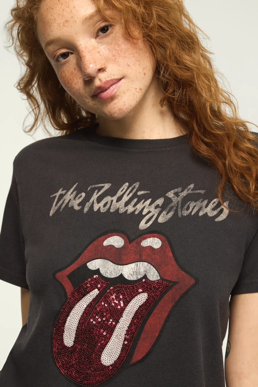ROLLING STONES SEQUIN TONGUE BOYFRIEND TEE — Pirate Black — image 1