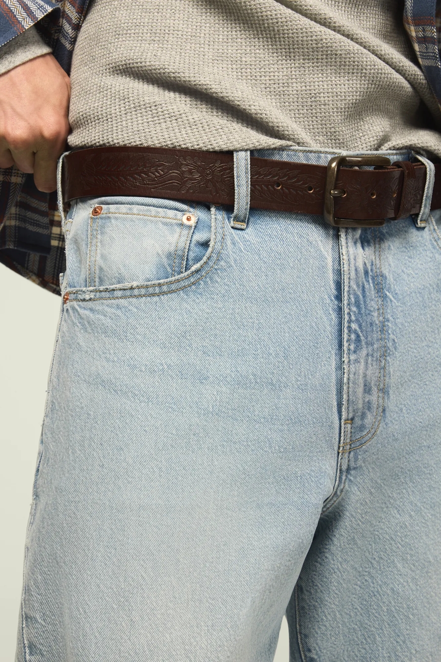 Foliage Embossed Leather Belt — BROWN — image 4