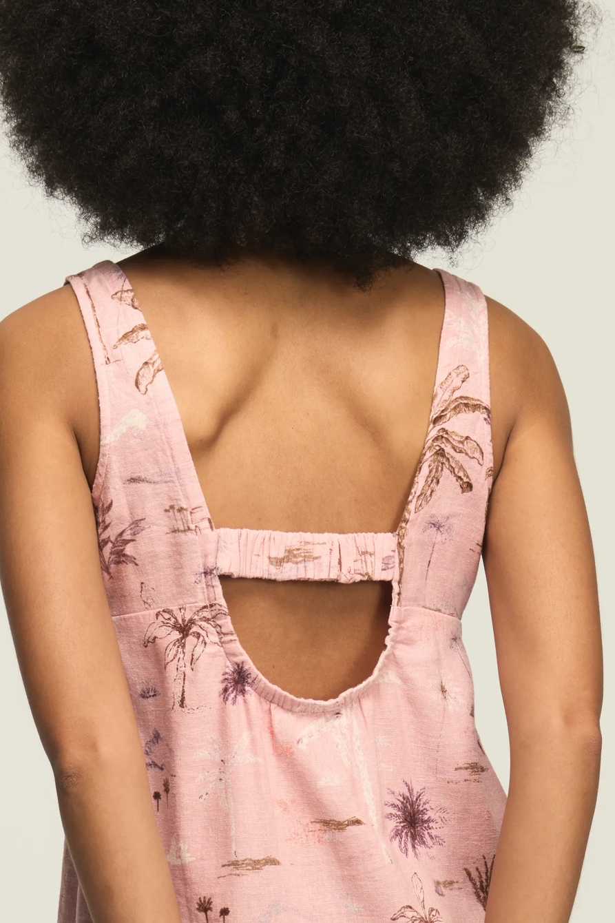 PALM TREE MINI DRESS — MAUVE PALM PRINT — image 3