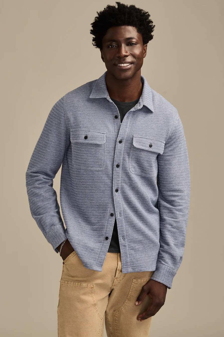 HERRINGBONE KNIT SHIRT — HEATHER BLUE — image 2