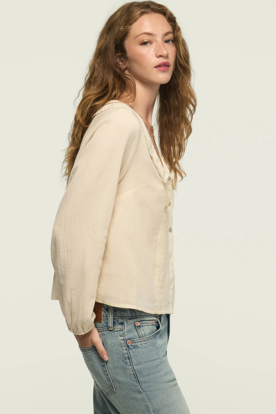 LONG SLEEVE PETER PAN COLLAR TOP — GARDENIA — image 4