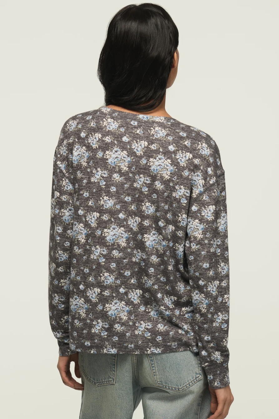 CLOUD LONG SLEEVE CREW NECK TOP — HEATHER GRAY/ BLUE COMBO — image 3