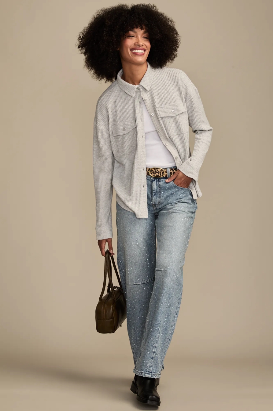 CLOUD WAFFLE BUTTONDOWN TOP — LIGHT HEATHER GREY — image 5