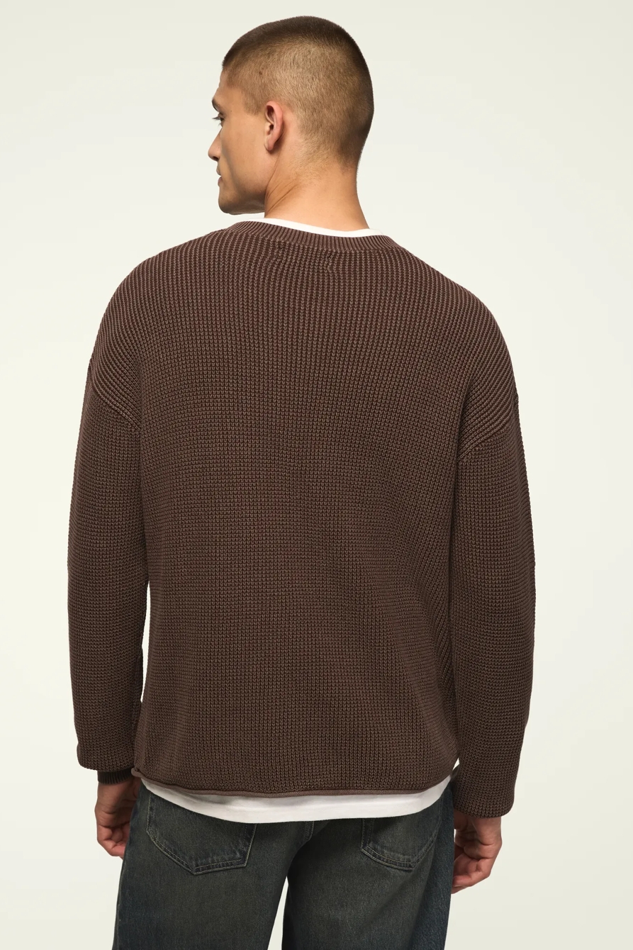 WASHED TEXTURED CREW NECK SWEATER — CHICORY COFFEE — image 3