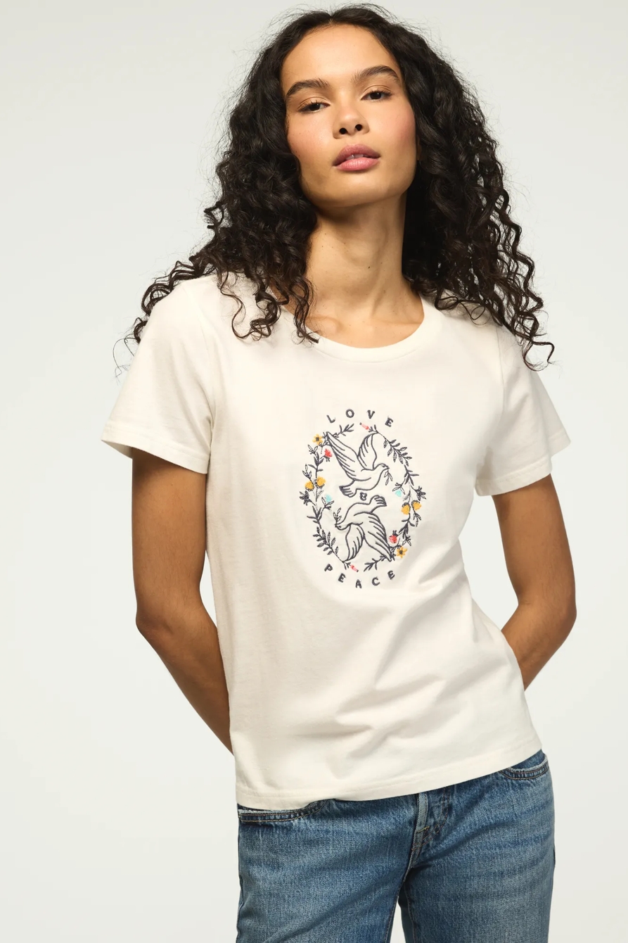 LOVE AND PEACE DOVES CLASSIC CREW — BRIGHT WHITE — image 2