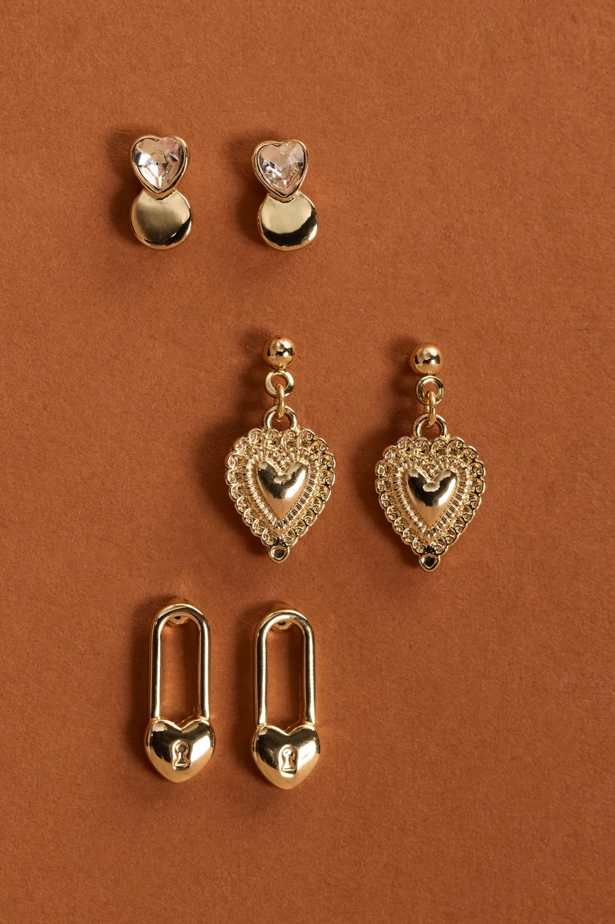 Heart Lock Earring Set — GOLD — image 1