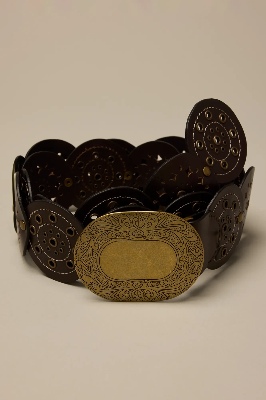 STUDDED CIRCLE DISC BELT — BROWN — image 1