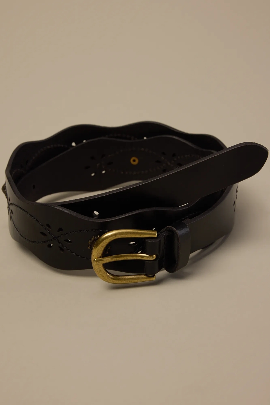 SCALLOPED LEATHER BELT — BLACK — image 1