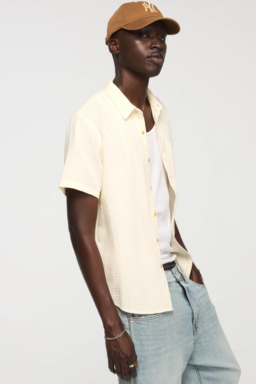 SHORT SLEEVE DOUBLE GAUZE SHIRT — TOFU — image 4